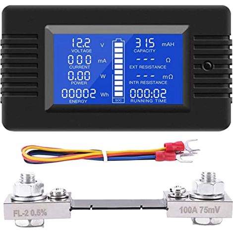 Moniteur de Batterie CC Compteur de Puissance AmpèRemèTre NuméRique DC 0-200V Shunt 100A MultimèTre, Testeur de Capacité de VoltmèTre (1/5)