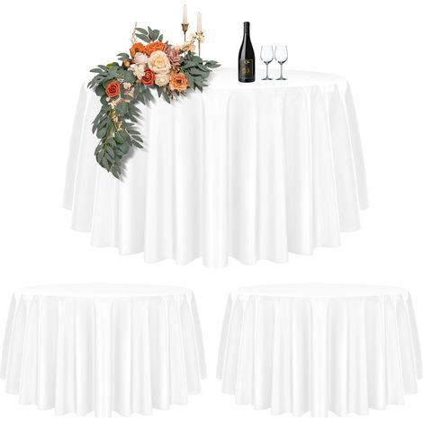 Lot de 2 Nappe Ronde Blanche Tissu de 305cm, Imperméable et Lavable Nappes pour Tables Ø150-240 cm,Grande Nappe Ronde en Polyester pour Fête Mariage Buffet Camping Restaurant (1/5)