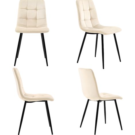Set di 4 sedie da pranzo in velluto beige con schienale e gambe in metallo (1/5)
