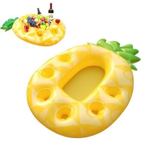 Porte-gobelet gonflable ananas BUNTHAUS. Porte-boissons gonflable pour piscine. Grande capacité, 7 compartiments. (1/4)