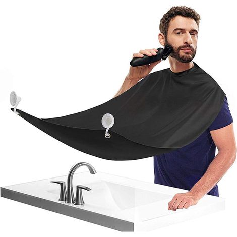 Tablier de rasage pour homme avec ventouse, imperméable et résistant aux rayures, idéal pour le rasage et la taille de la barbe à domicile. Couleur : noir. (1/4)