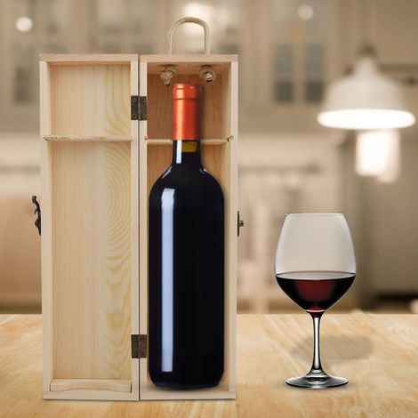Einzelne Flasche Rotwein in einer Holzbox mit Halterung – Geschenkidee (1/5)