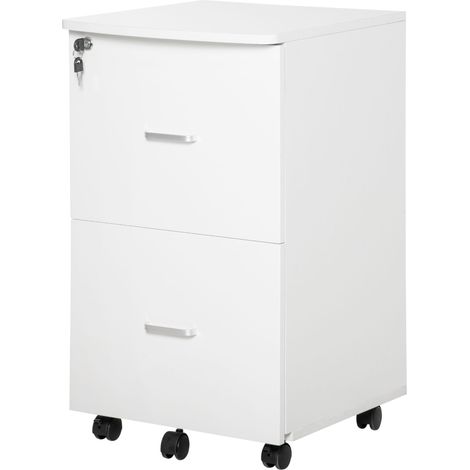 Commode de bureau, meuble d'appoint à 2 tiroirs, verrouillable, pour bureau ou espace de travail, 43 x 45 x 72 cm, blanche (1/5)