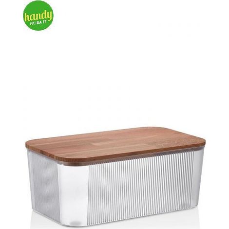 Porta pane H&H Prisma rigato trasparente con tappo in legno