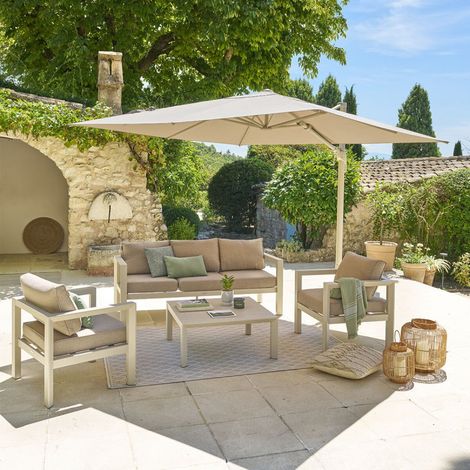 Hesperide – Parasol déporté carré 3x3 m – Toile oléfine déperlant – Hauteur réglable 263 cm – Protection UV UPF50 – Système d'inclinaison innovant (1/7)