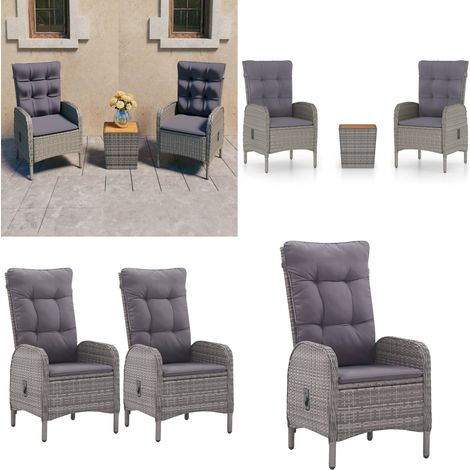 3-tlg. Bistro-Set Poly Rattan und Akazienholz Grau - Gartenmöbel - Terrassenmöbel (1/5)