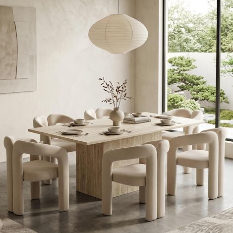 Lot de 6 chaises - velours, chaises de salle à manger avec dossier - Scandinave - Fauteuil de cuisine de salon - Beige (1/5)