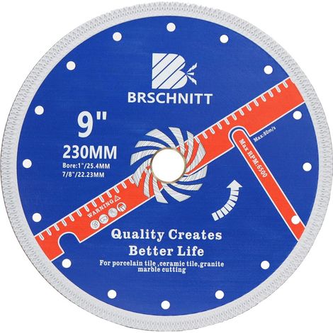 Diamond Tile Disc 230 mm - Diamond Cutting Disc Saw Blade with X Turbo Mesh for Porcelain Tile Marble Ceramic Granite. (1/5)