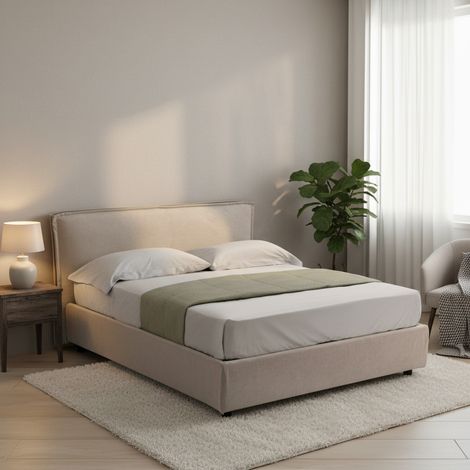 Cama Doble Brunate, Colchón Incluido, Desenfundable, Hecho en Italia, Almacenamiento, Gris Taupe\ Taupe\ (1/5)