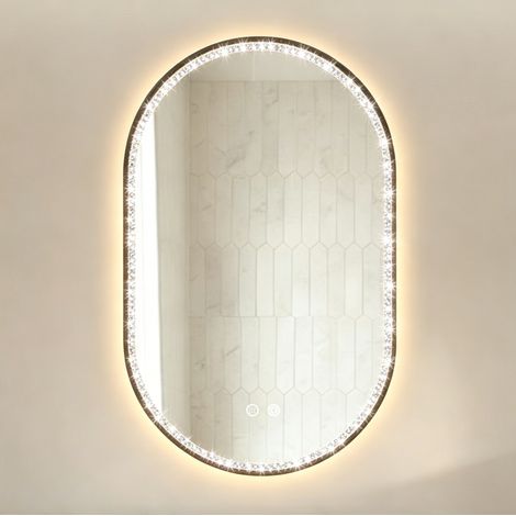 Ovaler LED-Badspiegel 50x80 cm aus Glas und schwarzem Aluminium, beschlagfrei – MEUBLIV (1/5)