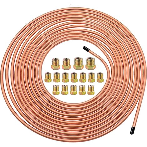 Tuyau de Frein en Cuivre 25ft/7,62m Ø 4.75mm, Kit de Conduite Générale de Frein, Auto Tube Tuyau de Carburant Frein, 3/16" de Rechange pour Automobile avec 16 Raccords (1/5)