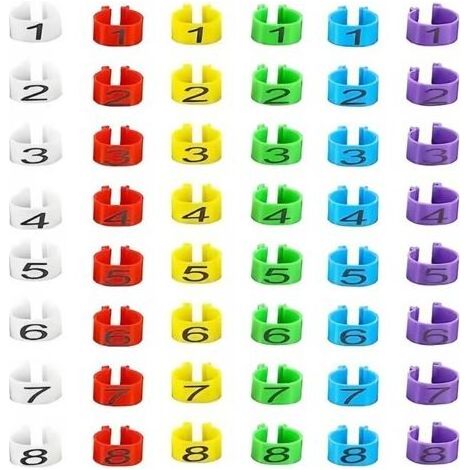 BUNTHAUS 48 pcs bague Poule Anneaux de Jambe d'Identification, anneaux de jambe multicolores pour identification de poulet, Clip numéroté sur volaille, Bague pour Poule, Pour fowl, canard, oie (16mm)
