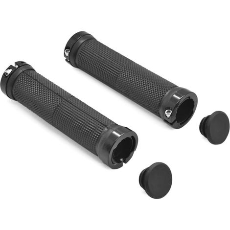 Manopole per bicicletta (1 paio), compatibili con mountain bike e city bike, antiscivolo, con sistema di bloccaggio, diametro 22 mm, per scooter, bici da crociera e mountain bike, nere. (1/5)