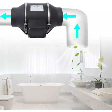 Ventilateur tubulaire, 100 mm, noir, 220 m³/h, avec moteur EC, économe en énergie et 35 dB(A), silencieux, étanche IPX2, pour cave, garage, cuisine, salle de bain, serre - Kit de montage + prise (1/5)