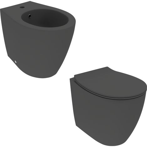 Bidet kit and ceramic toilet floor installation in matt black Ponsi Kite KITKITE4NO (1/5)