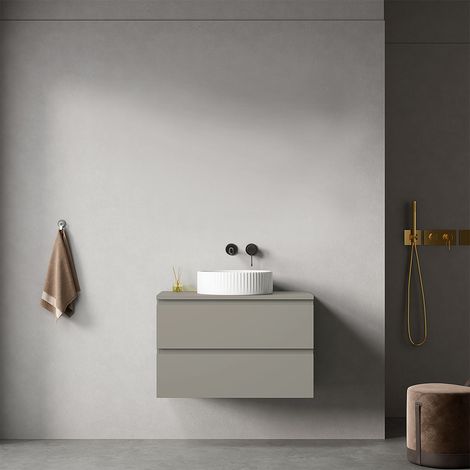 Mobile bagno sospeso 80 cm Grigio Cenere per Lavabo d'appoggio Senza Specchio - Fiji Paint Top (1/4)