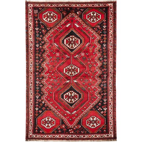 Tapis d'orient 172 x 260 cm, motif oriental, rouge, crème et noir, en laine nouée main, artisanal, fabriqué en Iran (1/5)