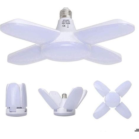 Lampe garage E27 60W – 6500K 6800 lm – 4 panneaux déformables (1/4)