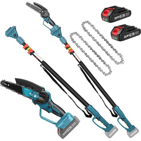 Tronçonneuse électrique de 6 pouces + Perche télescopique 2,5 m, Élagueuse Sans Fil 2 en 1, 2 batteries et chargeur, réglable 180° (1/5)