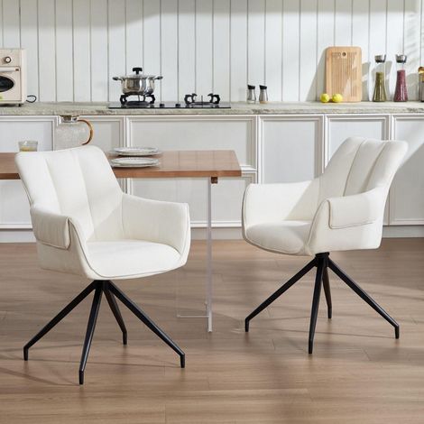Esszimmerstühle 2er Set 360° drehbar mit Armlehne, Chenille Polsterstuhl Beige (1/5)