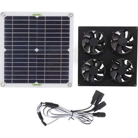 Kit ventilateur panneau solaire silicium monocristallin, imperméable, 4 ventilateurs pour poulailler, serre, abri de jardin, niche, extraction fenêtre (1/5)