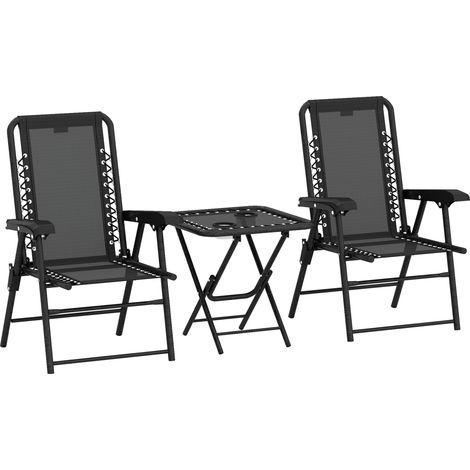Juego de bistró de acero de 3 piezas, plegable, resistente a la intemperie, negro
