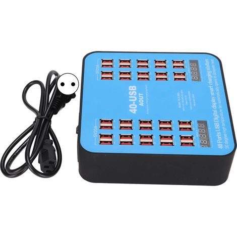 WLX-840 Multi-USB-Ladestation, 40-Port-Hub mit 200 W Leistung für Smartphones und Tablets, EU-Stecker 100–240 V