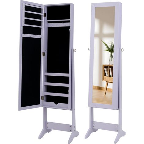 Armoire à bijoux et miroir psyché 35 x 30 x 144 cm grande capacité rangement organisé style élégant en MDF violet