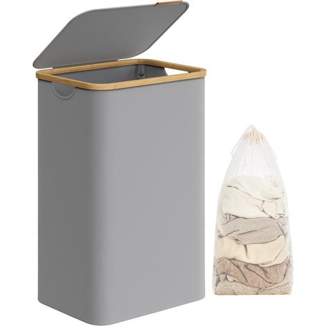 Songmics – Panier à linge pliable 90L – Tissu Oxford 600D résistant – Doublure amovible en maille – Dimensions 42 x 32 x 70,5 cm – Couverture avec poignée (1/5)