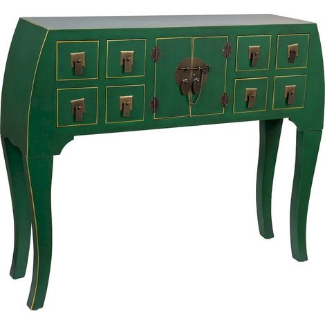 Console art déco verte métal 4 tiroirs 2 portes élégance salon - vert art déco patiné
