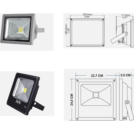 Faro 30 Watt Faretto led 2400 Lm Da Esterno IP65  Bianco Freddo