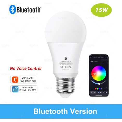 Lampes de croissance pour plantes Ampoule LED connectée Tuya Bluetooth (15 W, CA 100-240 V) compatible Alexa, culot E27, RGB, blanc cassé et blanc chaud. Compatible avec Alexa et Google Assistant. (1/4)