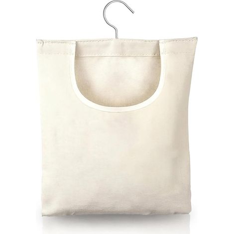 Sacchetto portabiancheria in cotone e lino, 32 x 28 cm, con ganci, perfetto per riporre vestiti e calzini, una pratica borsa portaoggetti. (1/5)