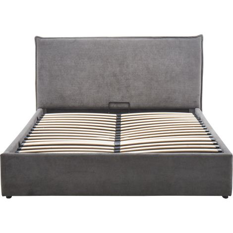 Lit coffre en velours côtelé 140x190cm - Gris - Cama