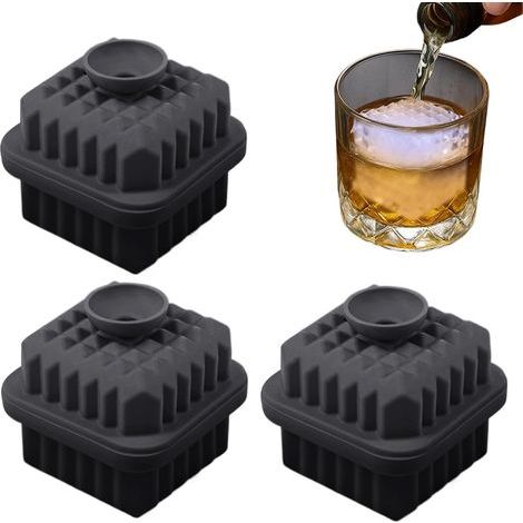Juego de 3 cubiteras de silicona reutilizables y portátiles para el hogar, el refrigerador, la cocina, el whisky, los cócteles y las bebidas (1/5)