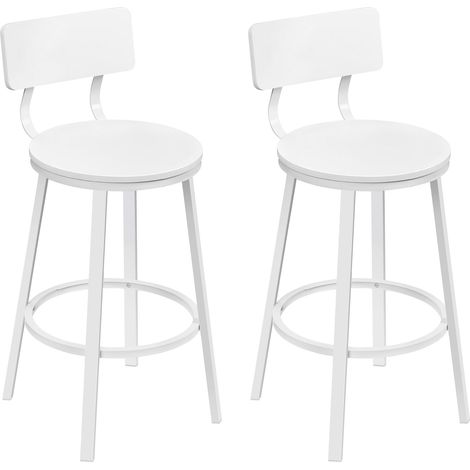 WOLTU Set di 2 Sgabelli da Bar con Schienale in Stile Industriale Vintage con Poggiapiedi Forma Rotonda, Bianco