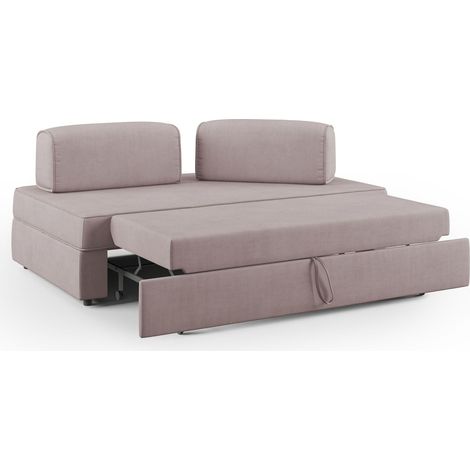 Liberty Divano con pouf estraibile e schienali movibili in tessuto morbido impermeabile T02 180 cm rosa