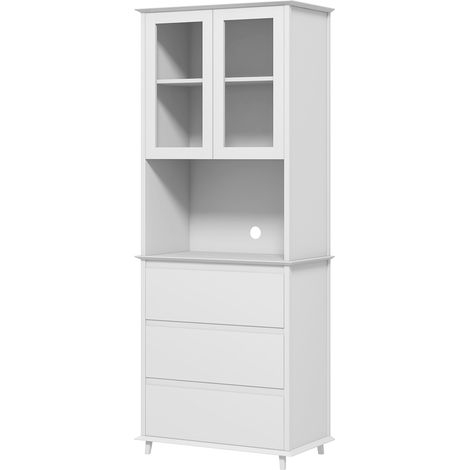 Buffet de cuisine 2 portes 3 tiroirs niche centrale blanche MDF 68x38x172 cm