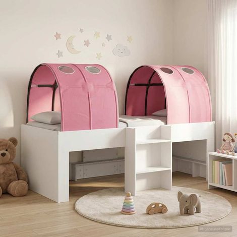 Lit haut enfant avec tunnel 3 pièces, bois d’ingénierie, blanc et rose - PANGIVO (1/5)