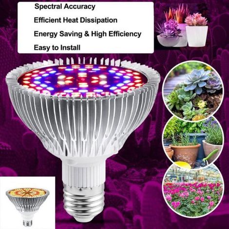Ampoule De Croissance LED - 30 W - 40 LED - Douille E27 - Spectre Complet 7 Longueurs D Onde - Pour Intérieur Serre Hydroponie - 1 Unite (1/5)