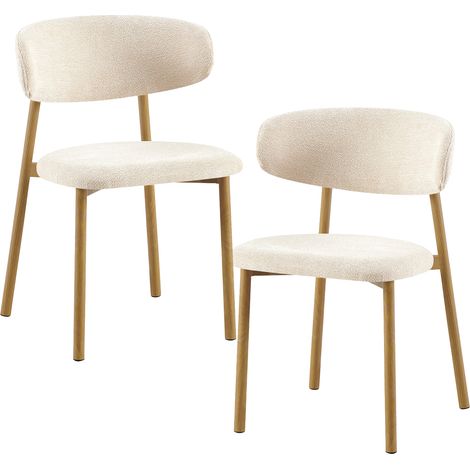 COCO - Lot de 2 chaises en tissu beige piètement en métal couleur bois