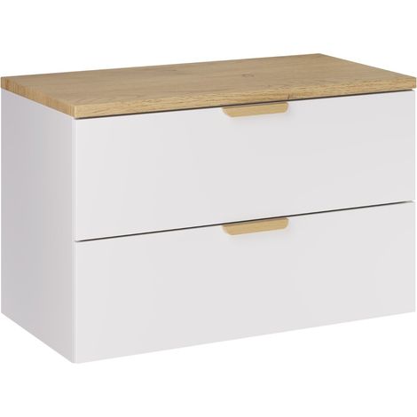 Meuble sous vasque suspendu avec plan en chêne ASTER blanc 80 cm (1/5)