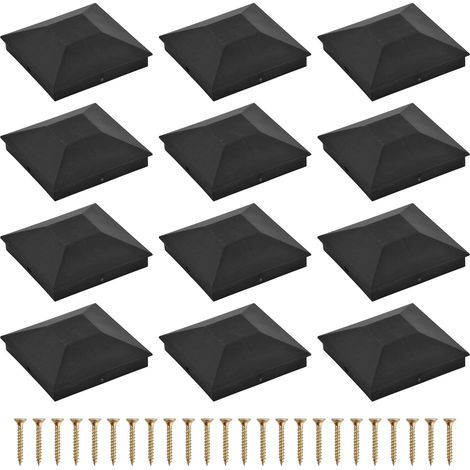 Lot de 12 Capuchons Poteau de Clôture 9x9 cm, En Plastique Noir, Bois Poteaux de Terrasse, Avec Vis de Montage, Étanches et Antirouille, Chapeaux Carrés Protection pour Clôtures Ponts (1/5)
