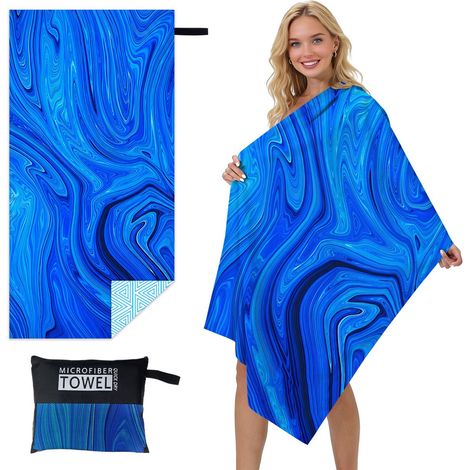 Serviette de plage légère en microfibre - anti-sable - séchage rapide - absorbante - fine - compacte - idéale pour la piscine, le camping et la plage - 180 x 90 cm (1/5)