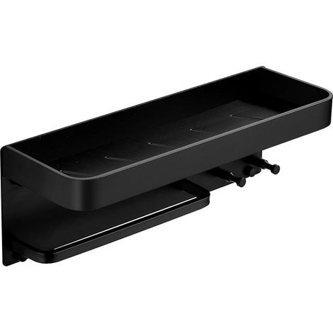Black Shower Shelf, No Drilling Shower Shelf with Towel Rail and Hook, Aluminum, Anti-Rust, for Bathroom and Kitchen (1/5)