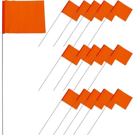 60 pièces Lot de Drapeaux de Marquage Orange avec Piquets Acier Fanions Miniatures pour Pelouse Irrigation et Arpentage Faciles à Planter et Visibles à Distance (1/5)