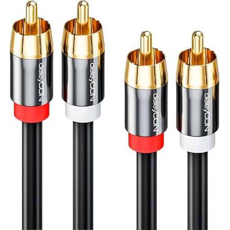 Câble Cinch Stéréo Audio RCA - 2x Fiche - pour Chaîne HiFi-Installation, HiFi-Receiver, Home Cinéma, Lecteur Blu-Ray - Noir (1/3)