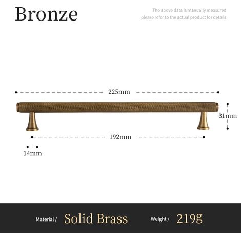 Poignées de placard Santaya en laiton massif antique, motif moleté en croix, couleur bronze, entraxe 320 mm, longueur 192 mm. (Entraxe : 192 mm) (1/5)