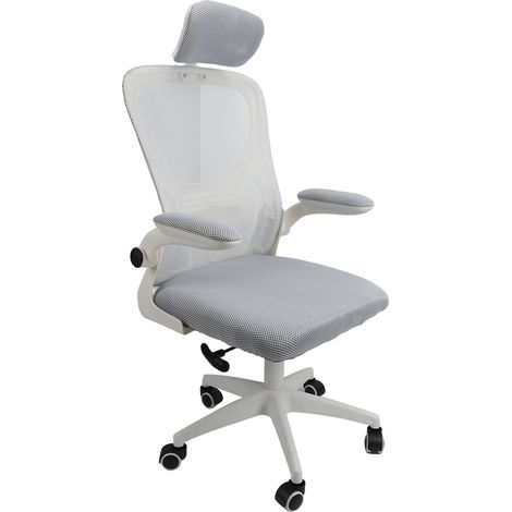 Chaise de Bureau Ergonomique, Chaise de bureau mesh gris, dossier haut, soutien lombaire, appui-tête 3D, accoudoirs pivotants 90°, pour travail et gaming (1/5)