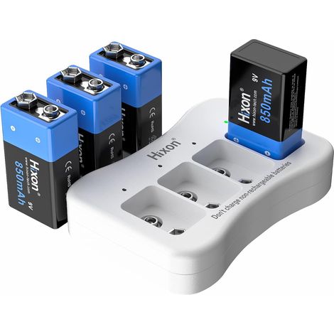 9V Batterie Lithium-ION Rechargeable 850mAh avec Chargeur Pile 4 Slots pour Système D'alarme Multimètre Détecteur de Fumée Microphones Appareils Photo Numériques (1/5)
